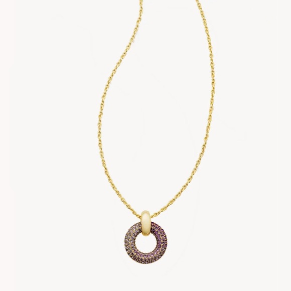 NEW! Kendra Scott Mikki Purple Mauve Ombre Gold Pave Short Pendant Necklace - Picture 2 of 15